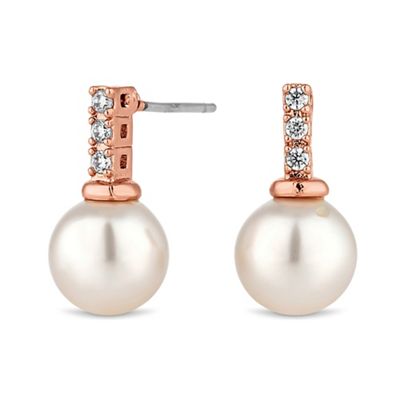 Pave stick pearl drop earring